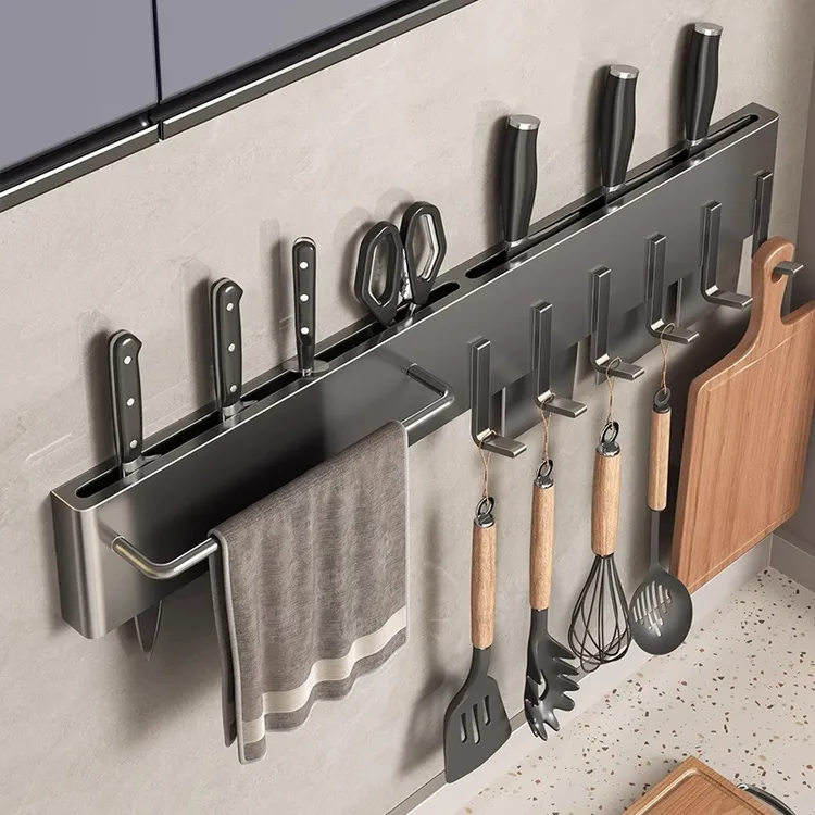 优勤刀架置物架2025新款厨房多功能壁挂刀具收纳架一体上墙免打孔