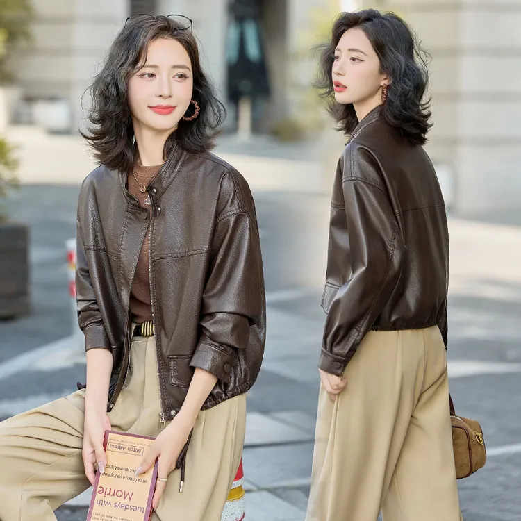 皮衣短外套女春秋季新款时尚休闲宽松气质显瘦简约风皮夹克衫上衣
