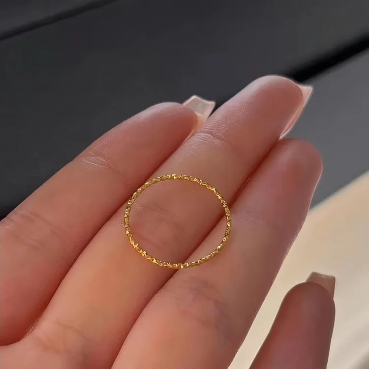 钛钢戒指 时尚百搭小众简约素圈戒指女金色指环单圈碎金气质素款