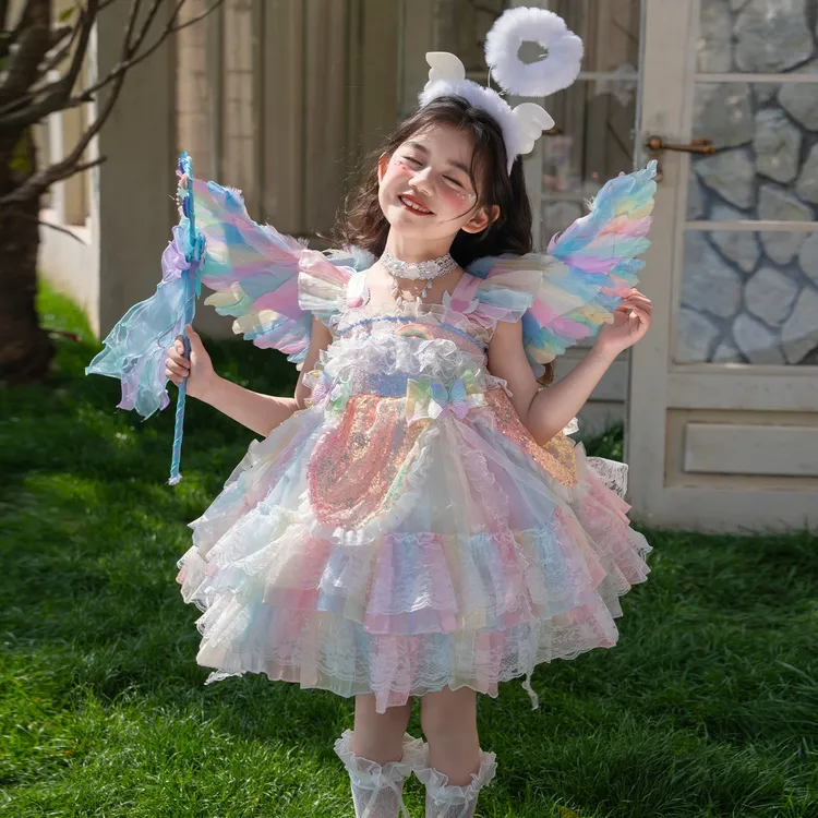 女童夏季新款人鱼公主彩虹连衣裙2026女孩洋气甜美蓬蓬洛丽塔裙子