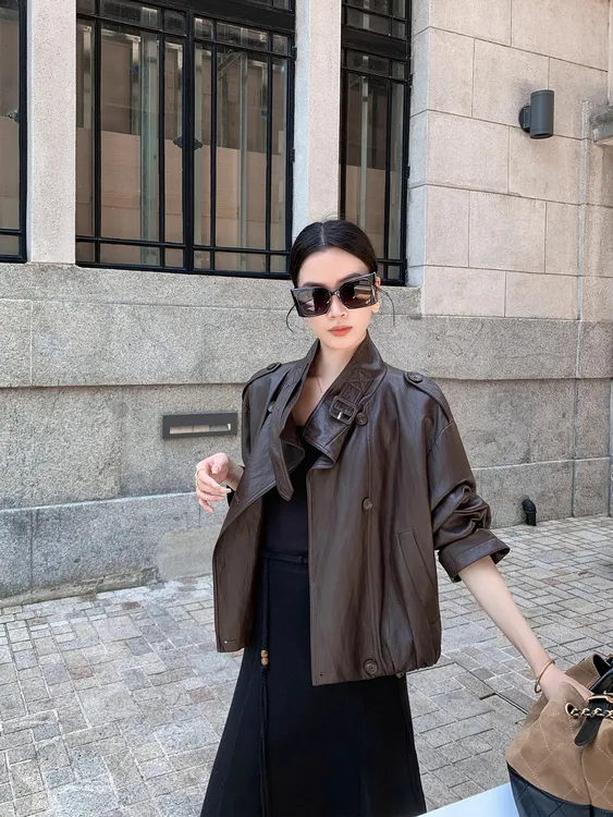 海宁早秋季软皮衣外套女短款气质复古皮风衣夹克百搭时尚机车服女