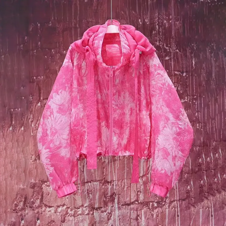 连帽洋气时尚百搭宽松显瘦服女款2025夏季减龄别致印花外套潮