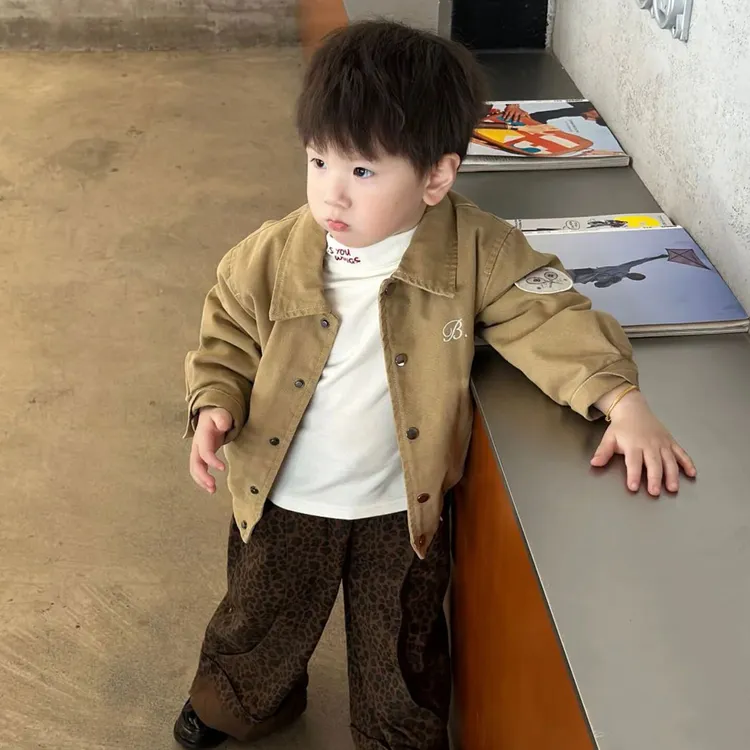男童外套儿童秋冬装2025新款夹棉保暖翻领夹克女宝宝洋气时尚上衣