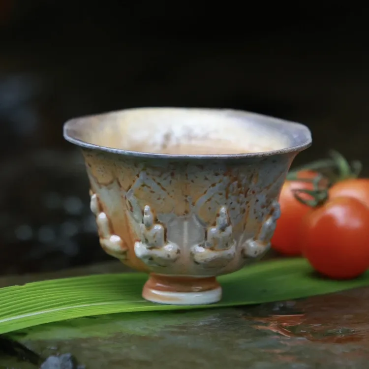 景德镇陶瓷李现锋原创柴烧茶器主人杯茶杯自然落灰烧陶瓷杯子裸烧