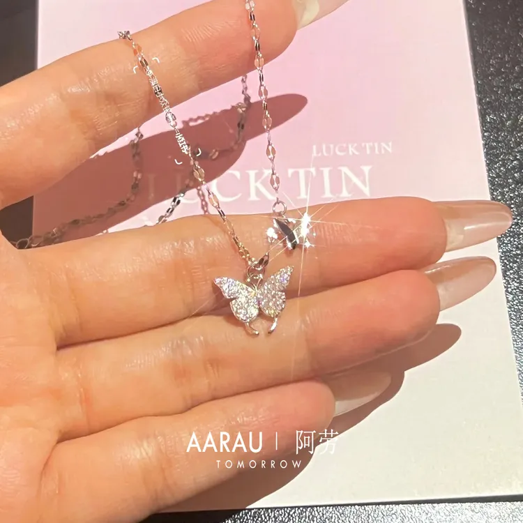 坠链均足银 七夕礼物送女友蝴蝶项链女款2025年新款爆款小众轻奢