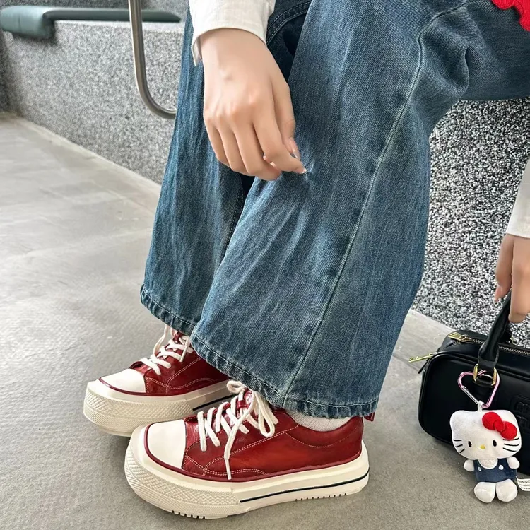 方头手工马皮鞋厚底增高休闲板鞋(正常脚往小一码拍，宽胖脚正拍)