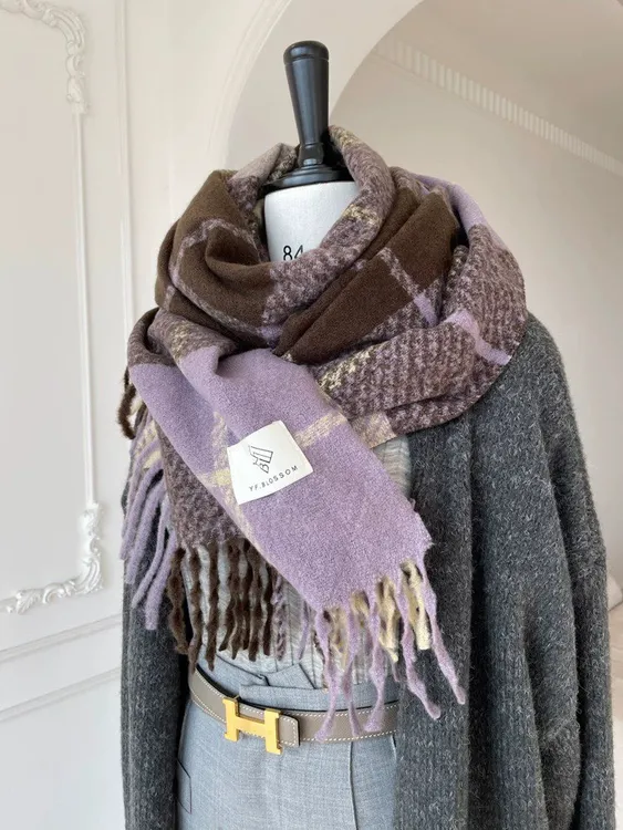 紫色新款围巾女冬季高级感保暖情侣学生复古流苏围脖韩版百搭披肩