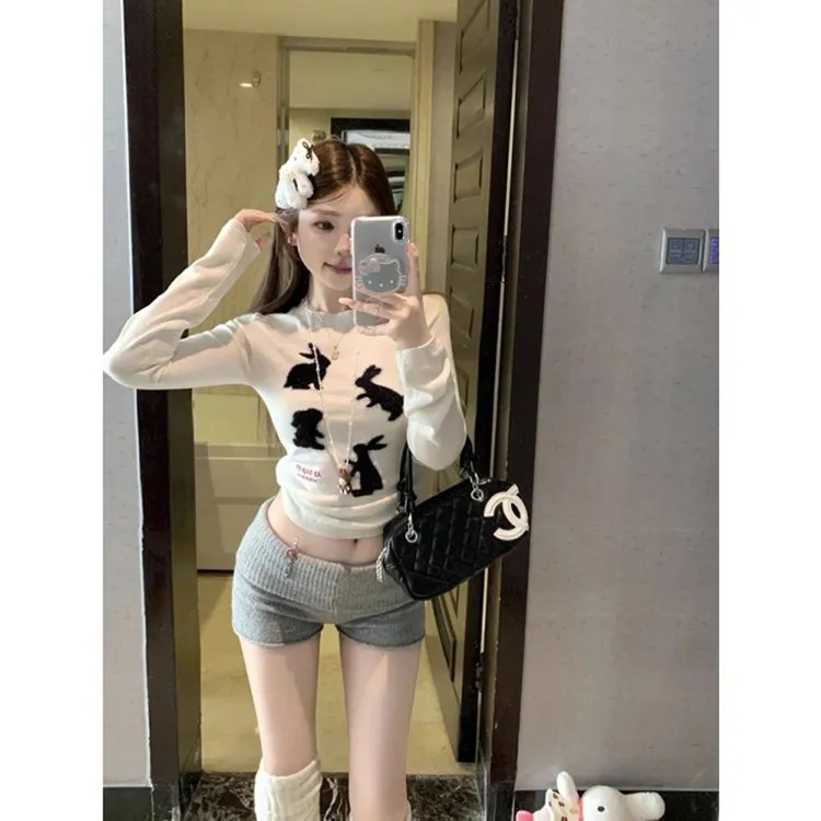 美式辣妹灰色包臀针织短裤女秋冬外穿性感低腰显瘦直筒阔腿休闲裤