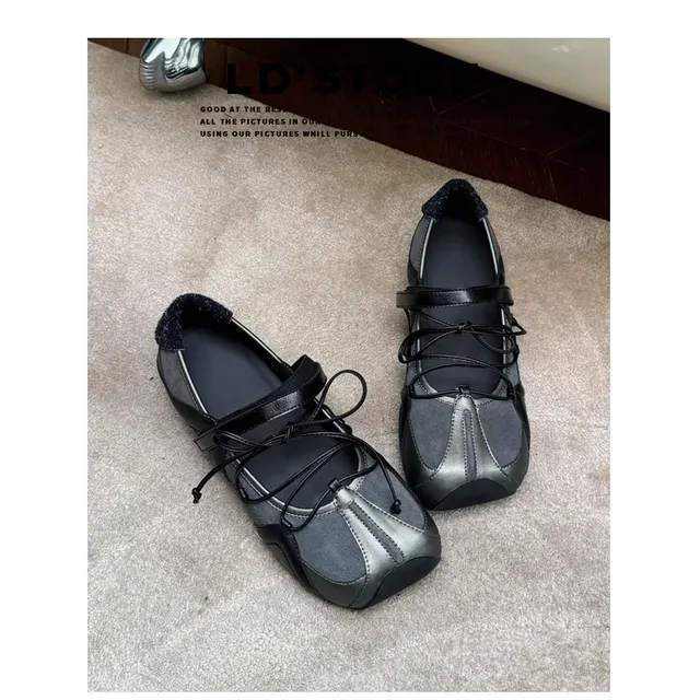 真皮~内增高叛逆风芭蕾舞鞋女2025新款魔术贴休闲平底玛丽珍单鞋