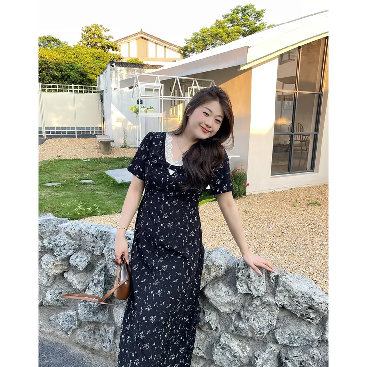 裂渡宣宣【海岛热恋】微胖大码女夏气质长短款蕾丝连衣裙ZY506F71