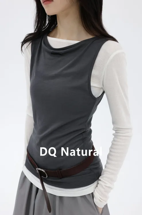 【DQ Natural】"浮云月下"天丝羊毛丝滑垂感背心长袖两件套 775001