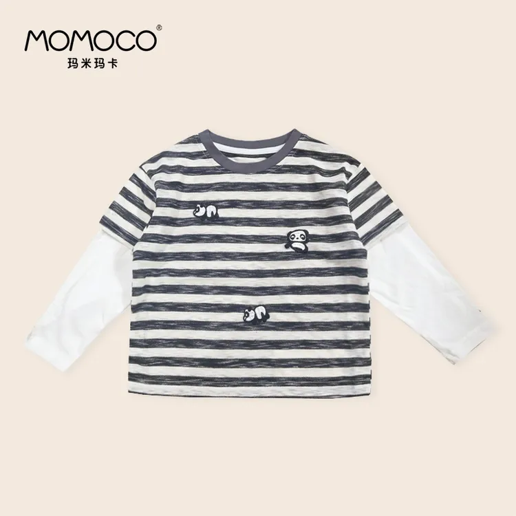 MOMOCO/玛米玛米春秋时尚条纹打底衫熊猫假两件t恤77330235040