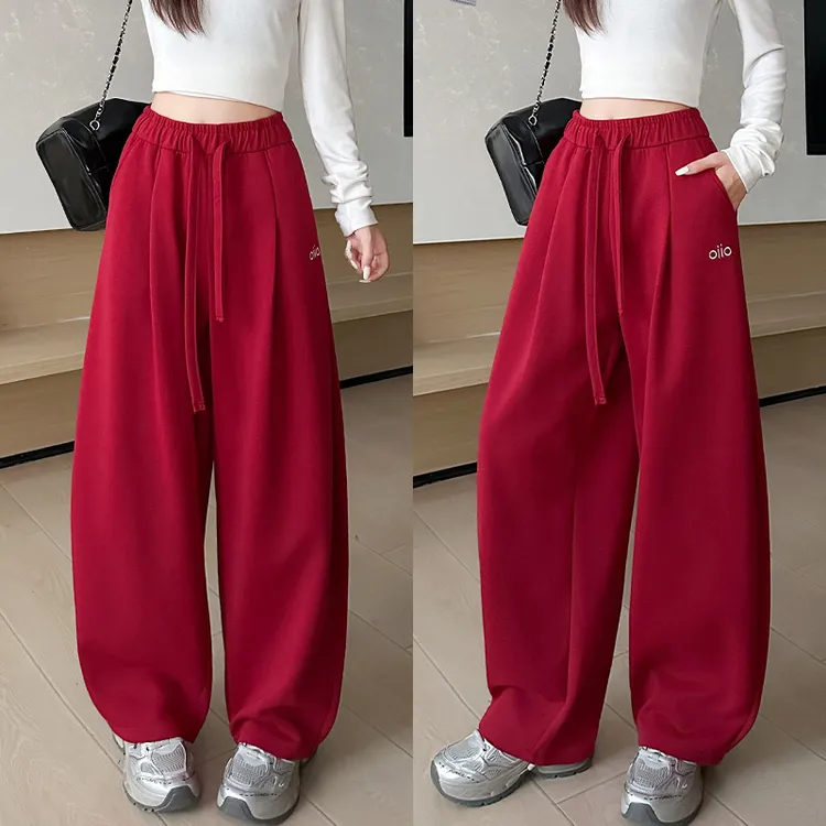 刺绣运动卫裤女2025年秋季新款束脚高腰宽松显瘦小个子直筒阔腿裤