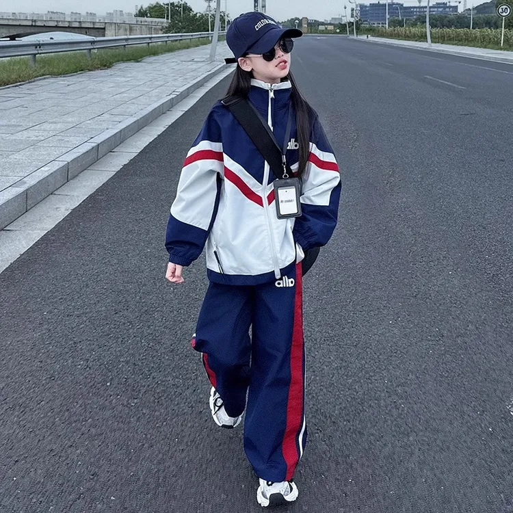 女童运动秋季冲锋衣套装2025新款中大童休闲拼色百搭潮酷两件套潮