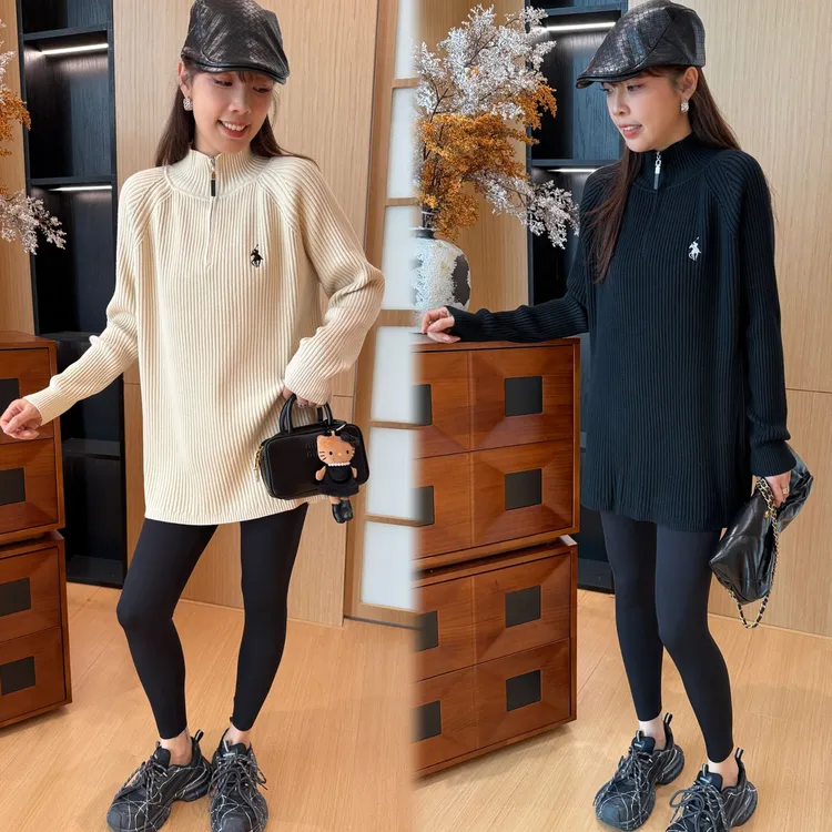 二姐的宝藏秋季新款半高领加厚针织半拉链休闲长袖针织衫#25379