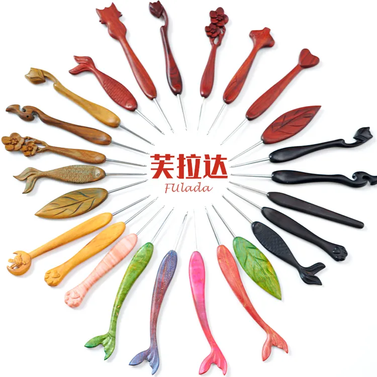 芙拉达黑檀木祥云木柄钩针纯手工打磨不锈钢针头diy编织钩针工具