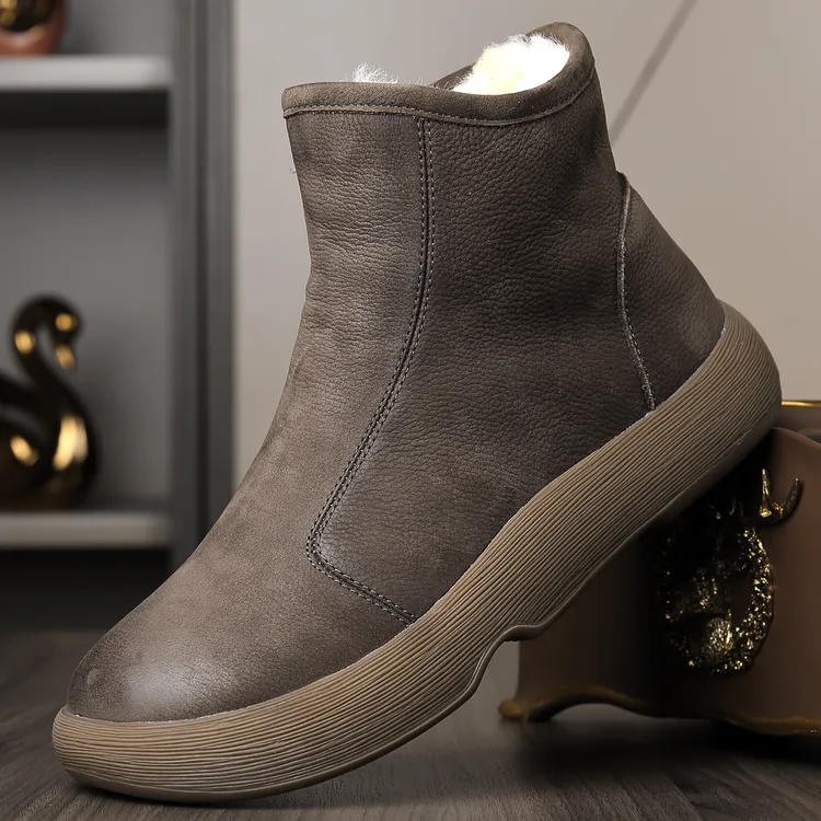 6388渡诺班尼头层牛皮男款高帮皮鞋加厚羊毛拉链款保暖皮鞋男真皮