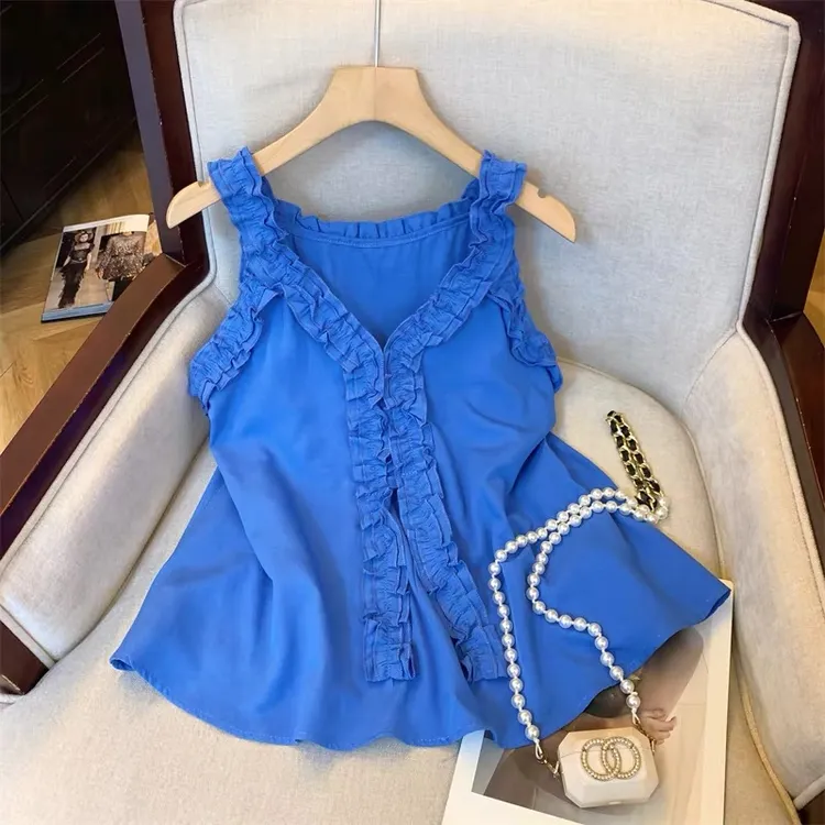 法式宽松超好看复古无袖衬衫2025夏季小个子精致吊带背心上衣