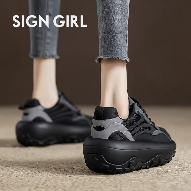 时尚ins爆款舒适旅行增高老爹鞋女2025新款真皮鞋子女款休闲鞋