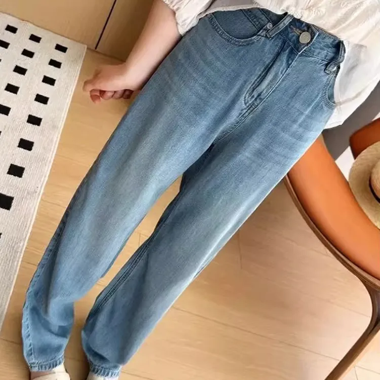 凉感莱赛尔阔腿直筒牛仔裤女2025年新款夏季薄款女士天丝垂感裤子