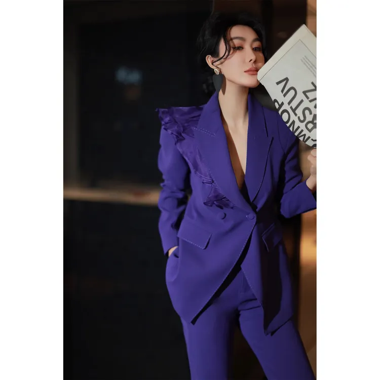 高端时尚套装2025春秋新款气质通勤职业正装西装套装女长裤两件套