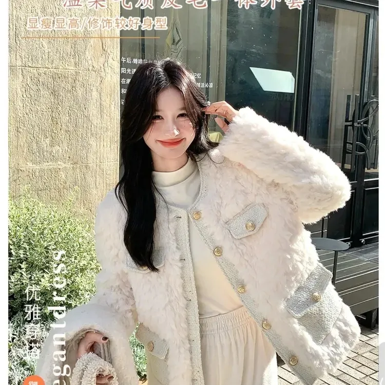 F029女纯色短款御姐风加绒网红托斯卡纳短外套时尚