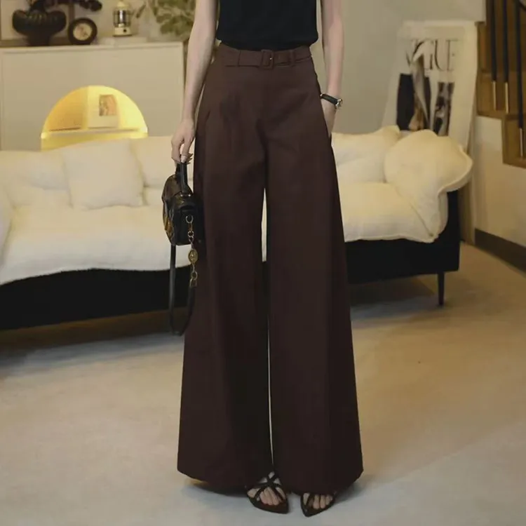 高腰阔腿裤女2025年秋季新款A版气质休闲裤大码宽松垂感棕色裤子