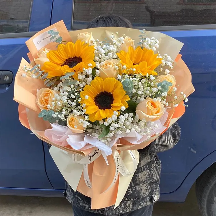 向日葵玫瑰花束彷真花中秋国庆节送老师生日中秋节男朋友妈妈花束