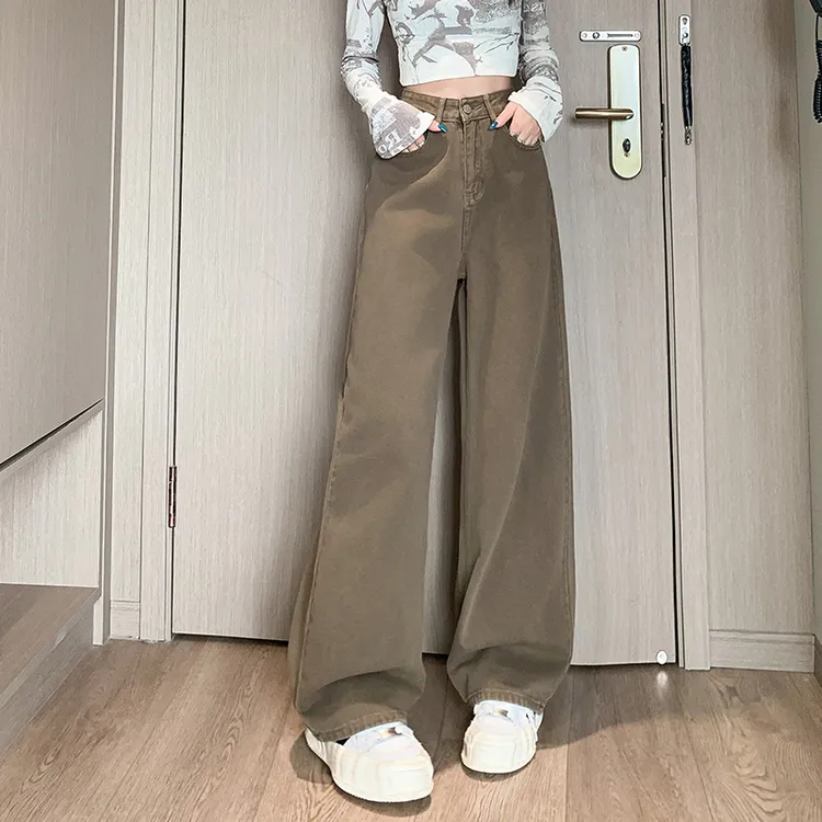 春夏新款2025时尚美式阔腿裤女宽松显瘦直筒拖地牛仔裤修身休闲