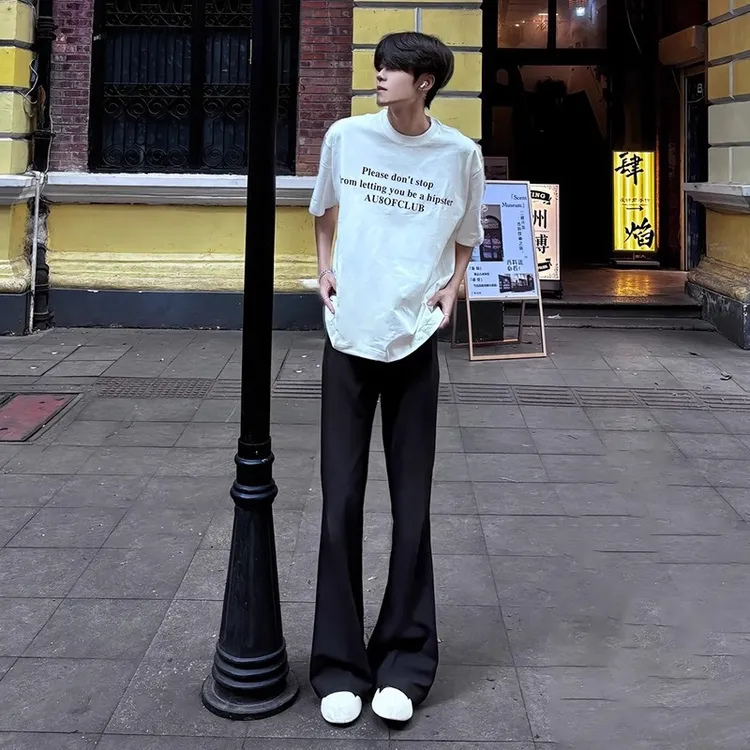 黑色垂感517弯刀微喇西裤男款夏季青少年凉感裤子高腰显瘦直筒裤