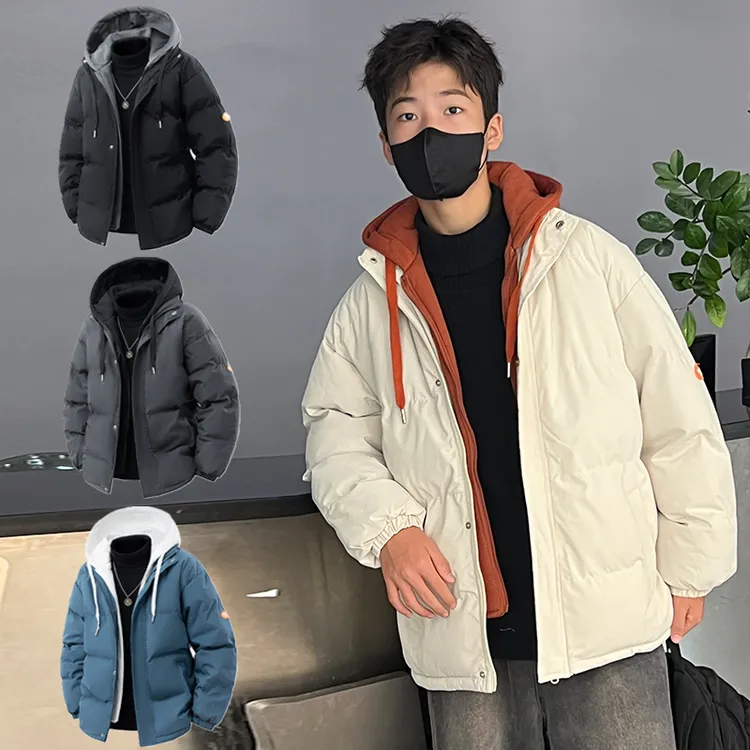 【青少年系列】男生冬季加厚棉服假两件连帽棉袄学生冬款面包服保暖
