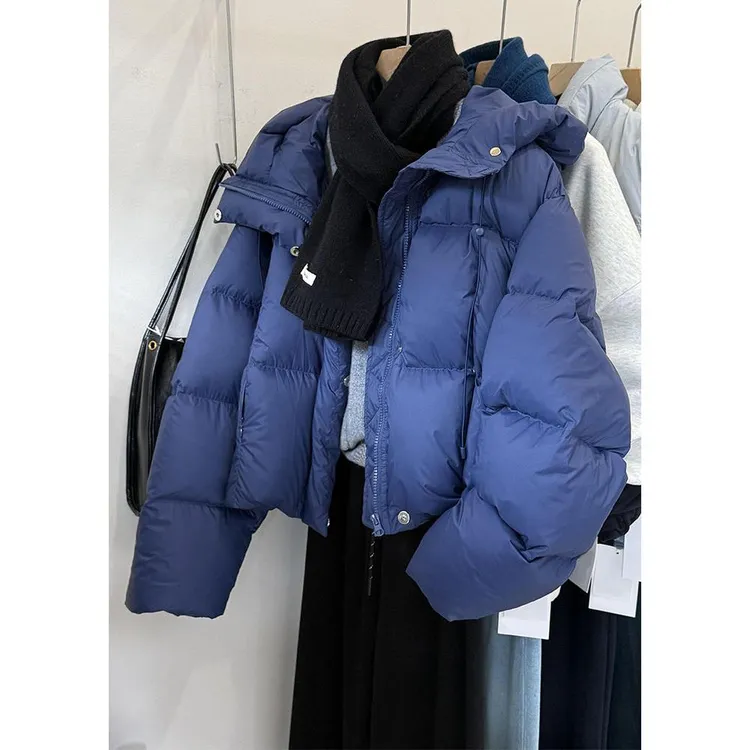 冬季蓝色短款棉服女2025新款韩版小个子时尚保暖棉衣加厚面包外套