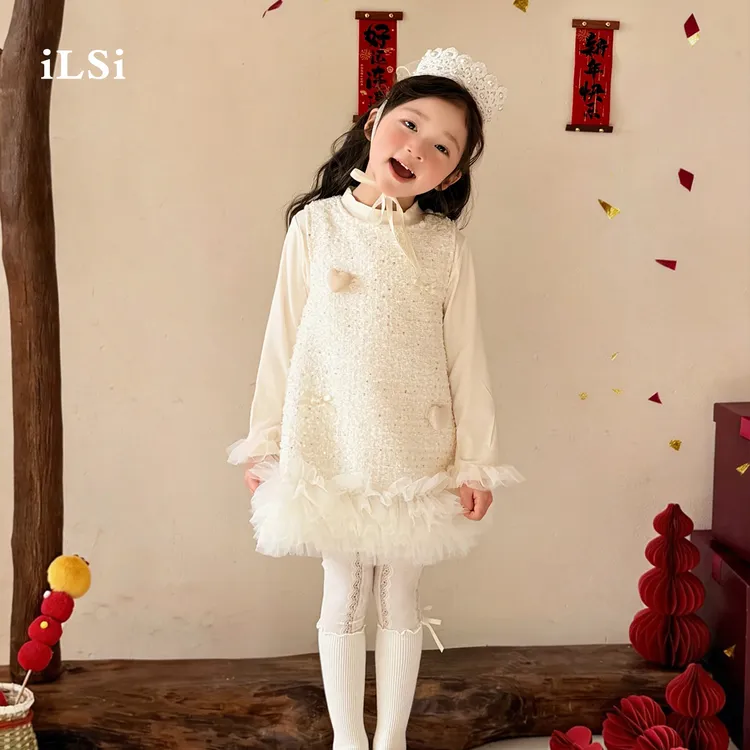 女童连衣裙加绒套装秋冬装儿童小香风背心裙宝宝生日公主裙两件套