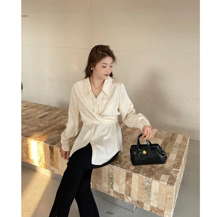 裂渡宣宣【智性大女主】微胖大码女秋气质百搭显瘦交叉衬衫ZY502Q01