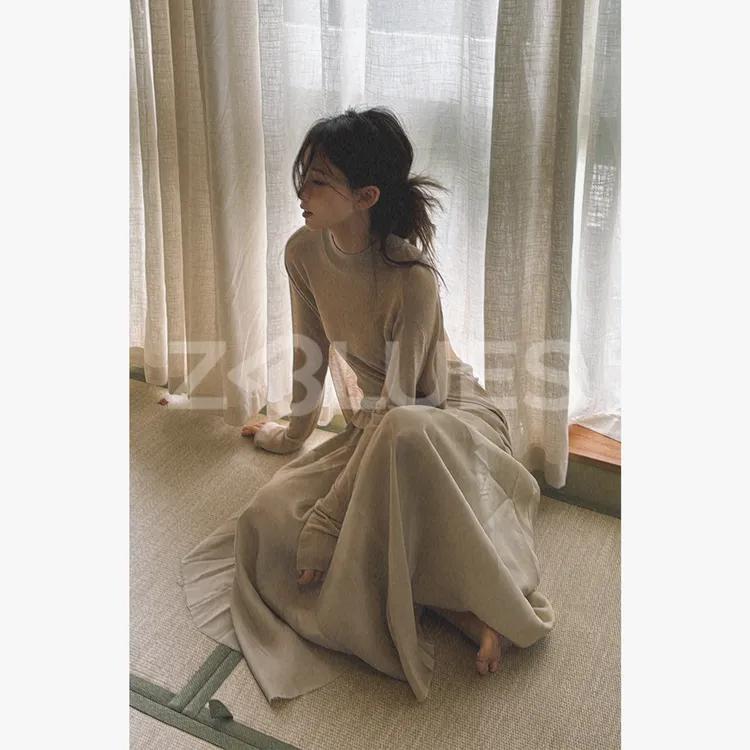 Z.blues【空谷幽兰】慵懒松弛感露背毛边亚麻天丝针织衫YZHLFS0100