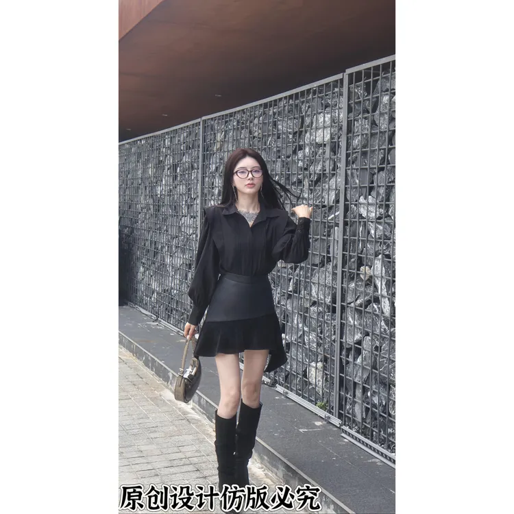 【磊磊分享】秋季上新高腰不规则显瘦皮裙短裙883