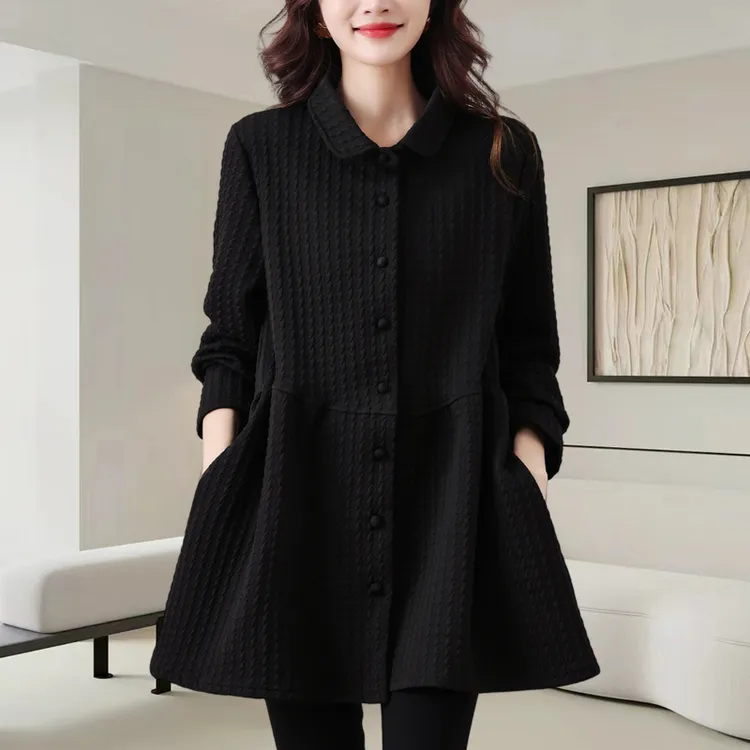 黑色衬衫外套女秋季2025新款时尚宽松大码洋气显瘦中长款开衫上衣