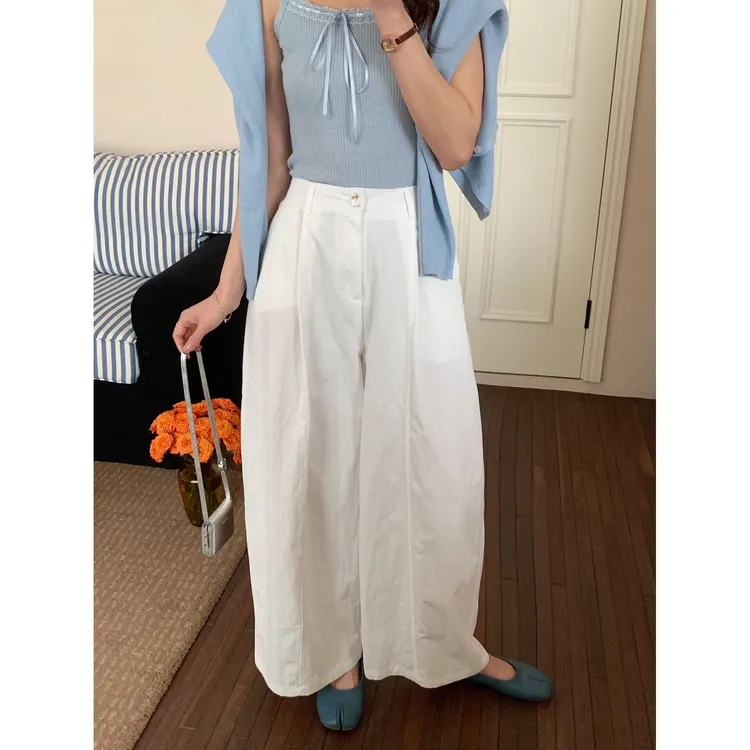 韩系简约百搭休闲时尚阔腿弯刀裤KX03K-2001   HH
