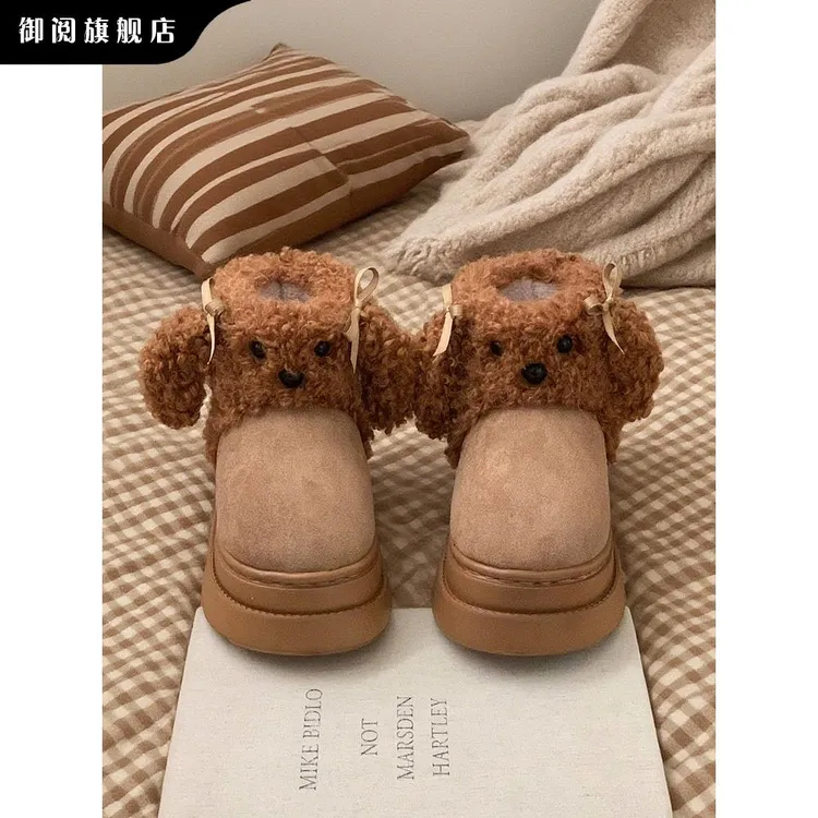 细细条 软萌泰迪狗狗雪地靴女保暖学生外穿可爱防滑冬季加绒棉靴