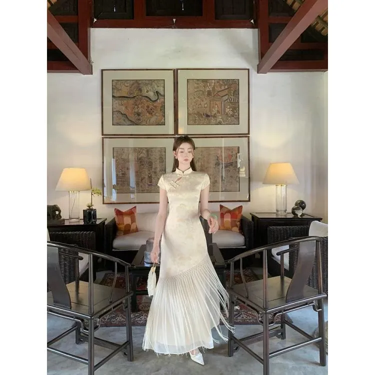 新中式国风【关关雎鸠】贵气千金旗袍连衣裙女夏气质长裙