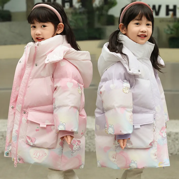 2025新款儿童羽绒服女童中长款加厚小童宝宝爱莎公主免洗女孩外套