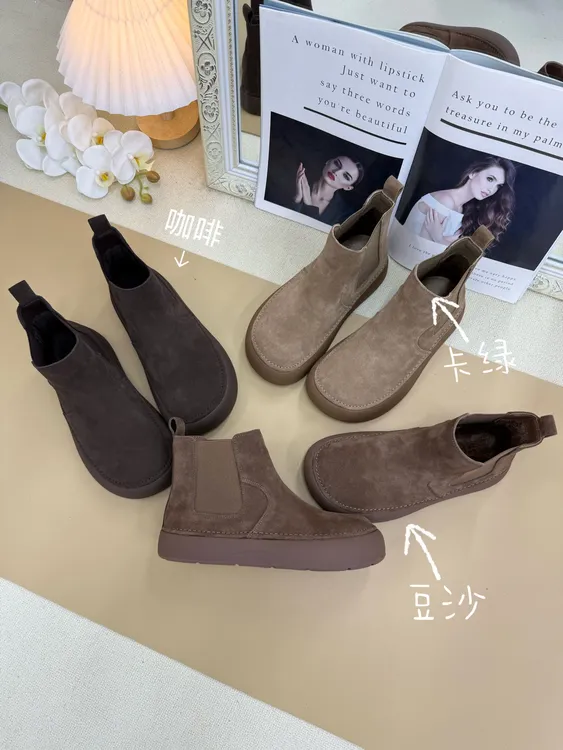 【加绒&单鞋】秋冬真皮舒适圆头马丁靴百搭平底复古韩版短靴285571