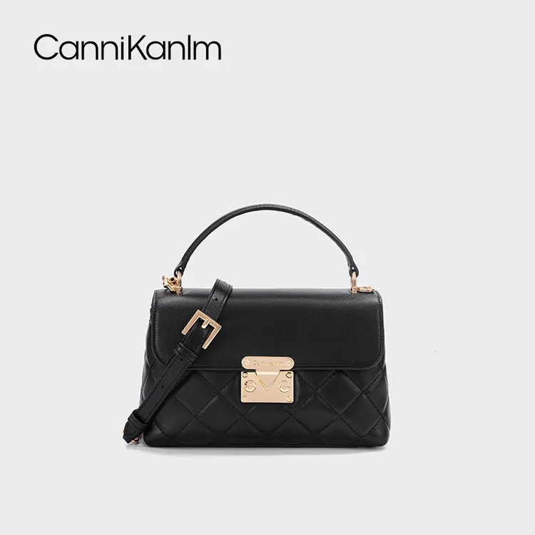 CanniKanlm官方真皮菱格小方包女2025新款高级质感通勤单肩斜挎包