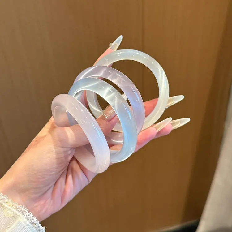 非金属树脂手镯 超仙冰透白月光古风手镯女款猫眼简约新中式配饰 