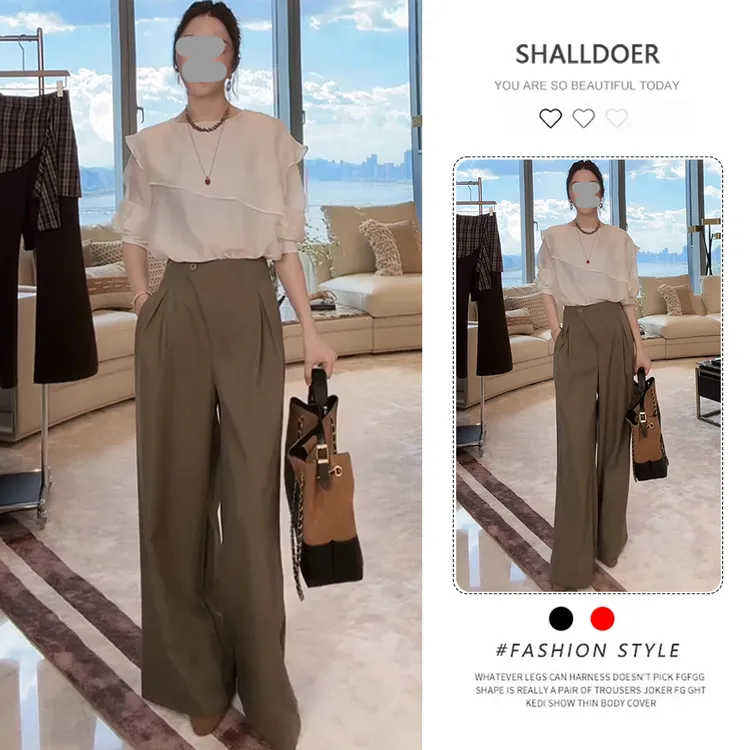 法式轻职风通勤套装女2026春秋新款斜领长袖衬衫西装阔腿裤两件套