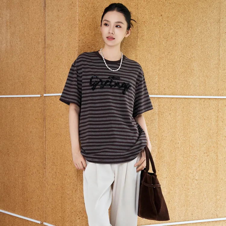 【俪妍】美拉德风格咖色细条纹 T31532-83