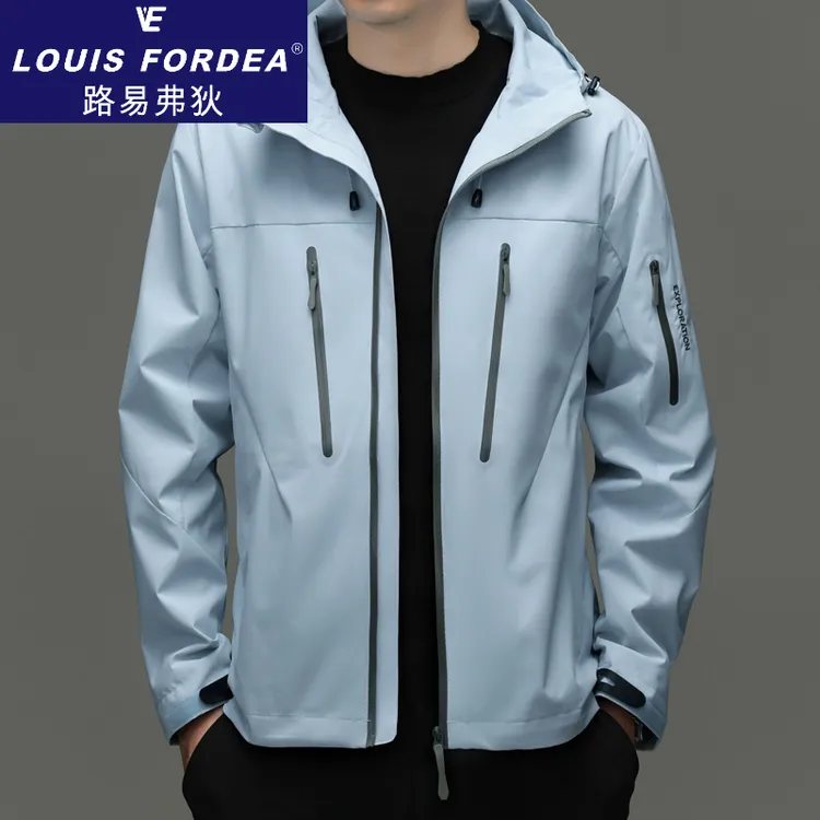 Louis Fordea/路易弗狄冲锋衣男款潮流连帽外套宽松透气轻奢男装