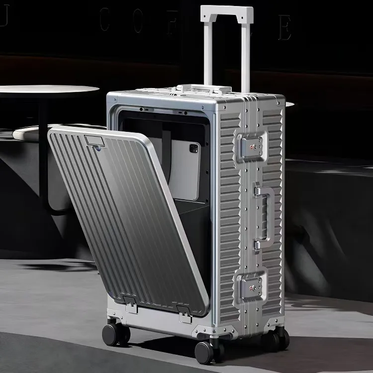 出口日本漫旅者铝镁合金行李箱前开盖20寸登机多功能旅行商务箱子