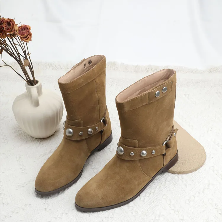 璇之恋·王璇·铆钉靴/驼色（定制）·王璇原创设计