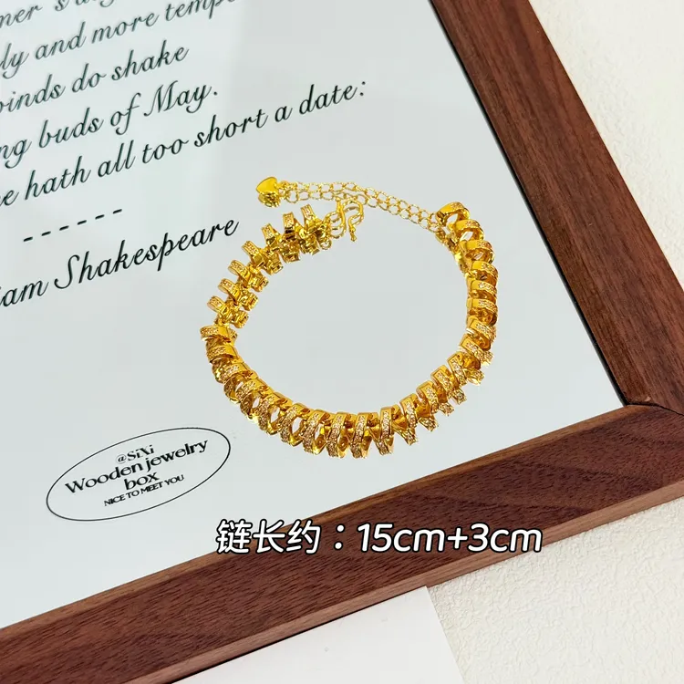 铜合金锆石手链 SL-57超闪满镶金色缠绕电话线小众设计感手链